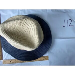 Time and Tru Navy Blue Straw Sun Hat Wide Brim Foldable Beach Vacation